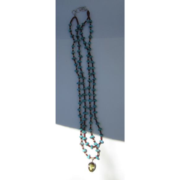 Citrine Drop Natural Turquoise Tumble Beads Garnet Necklace - Picture 6 of 7